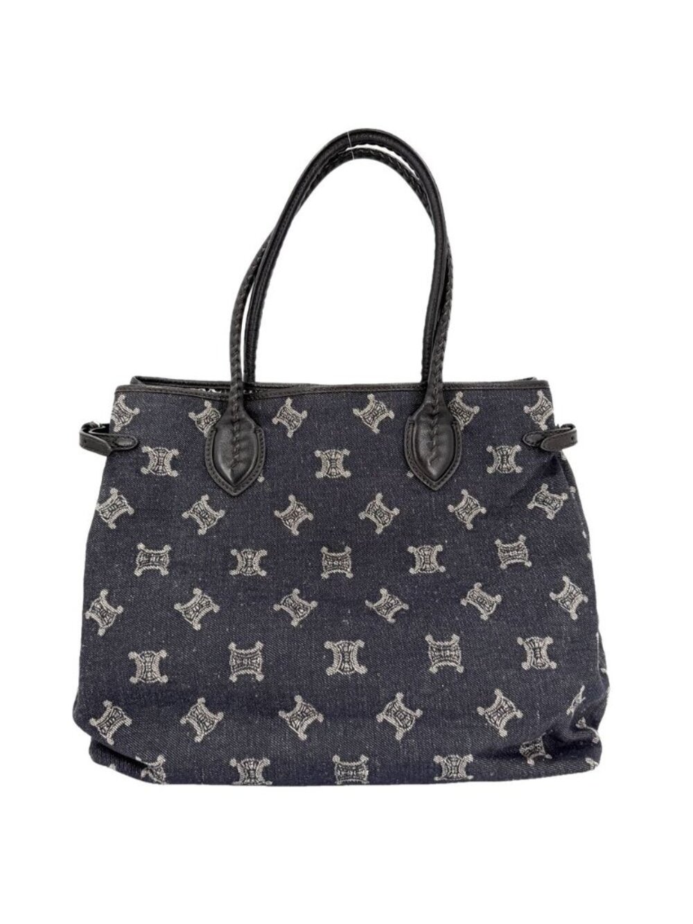 Celine Tote Macadam Handbag Denim Leather Navy Silver Vintage